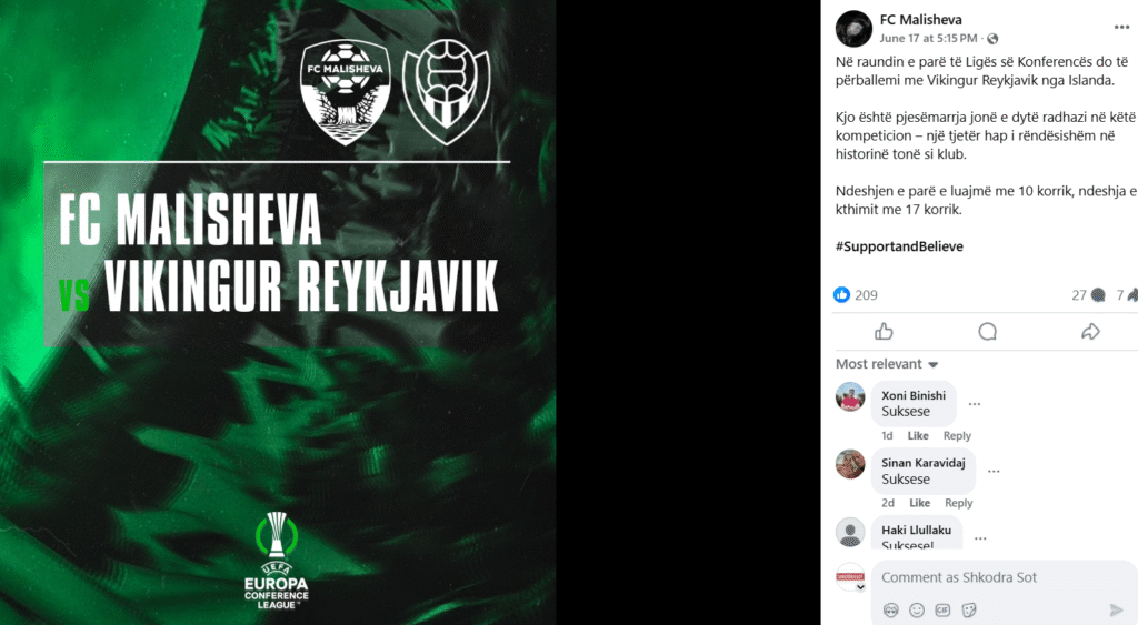 Postimi i vetem i klubit per ndeshjen
